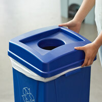 Carlisle 343527REC14 Centurian 23 Gallon Blue Square Recycling Bin Lid with Hole for Bottles / Cans