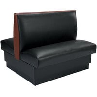 American Tables & Seating Black Plain Double Back Fully Upholstered Booth with Wood End Caps - 36" H x 45 1/2" L