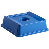 Rubbermaid FG279100DBLUE Untouchable 35 / 50 Gallon Blue Square Recycling Lid with Hole for Bottles / Cans