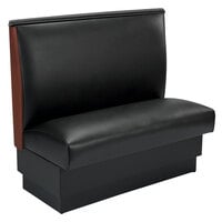 American Tables & Seating Black Plain Single Back Fully Upholstered Booth with Wood End Caps - 42" H x 45 1/2" L
