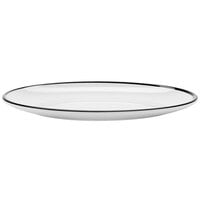 GET OP-960-W/BK Settlement Bistro 9" White with Black Trim Enamelware Oval Melamine Dinner Coupe Plate - 24/Case