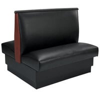 American Tables & Seating Black Plain Double Back Fully Upholstered Booth with Wood End Caps - 42" H x 45 1/2" L