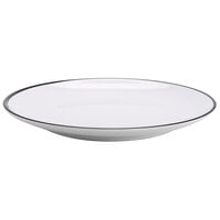 GET CS-1100-W/BK Settlement Bistro 11 inch White with Black Trim Enamelware Round Melamine Dinner Plate   - 12/Pack