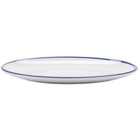 GET OP-960-W/CB Settlement Bistro 9" White with Cobalt Blue Trim Enamelware Small Oval Melamine Dinner Coupe Plate - 24/Case