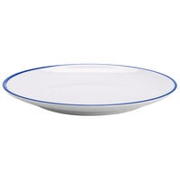 GET CS-1100-W/CB Settlement Bistro 11" White with Cobalt Trim Enamelware Round Melamine Dinner Plate   - 12/Pack