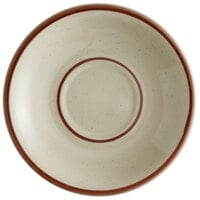 World Tableware DSD-2 Desert Sand 6 inch Brown Speckle Ivory (American White) Narrow Rim Stoneware Saucer with Brown Bands - 36/Case