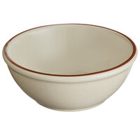 World Tableware DSD-18 Desert Sand 16 oz. Brown Speckle Ivory (American White) Narrow Rim Stoneware Oatmeal Bowl with Brown Band - 36/Case