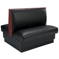 American Tables & Seating Black Plain Double Back Fully Upholstered Booth with Wood End and Top Caps - 36" H x 45 1/2" L