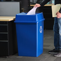 Rubbermaid Untouchable 35 Gallon Blue Square Recycle Bin Kit with Paper Slot Lid
