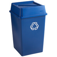 Rubbermaid Untouchable 35 Gallon Blue Square Recycle Bin Kit with Paper Slot Lid