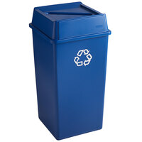 Rubbermaid Untouchable 50 Gallon Blue Square Recycle Bin Kit with Paper Slot Lid