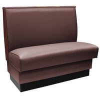 American Tables & Seating 45 1/2" Long Mocha Plain Single Back Fully Upholstered Booth with Wood End and Top Caps - 42" High