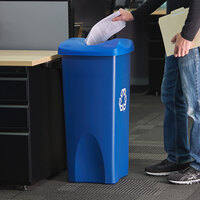 Rubbermaid Untouchable 23 Gallon Blue Square Recycle Bin Kit with Paper Slot Lid