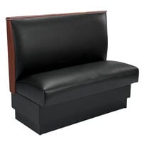 American Tables & Seating Black Plain Single Back Fully Upholstered Booth with Wood End and Top Caps - 36" H x 45 1/2" L