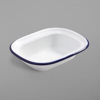 American Metalcraft EWB6 8 oz. White Rolled Rim Rectangular Bowl with Blue Rim