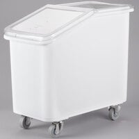 Cambro IBS27148 27 Gallon / 430 Cup White Slant Top Mobile Ingredient Storage Bin with 2-Piece Sliding Lid & S-Hook