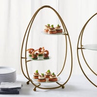 American Metalcraft SRG3 3 Tier Gold Oval Stand with Frosted Glass Plates