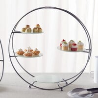 American Metalcraft SRS4 4 Tier Silver Round Stand with Frosted Glass Plates