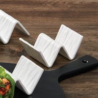 American Metalcraft THMW1 White Faux-Slate Melamine Taco Holder with 1 or 2 Compartments - 5 inch x 3 inch x 2 inch