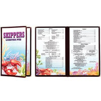 8 1/2 inch x 11 inch Menu Paper - Seafood Themed Ocean Design Left Insert - 100/Pack