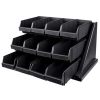 Cambro 12RS12110 Versa Black Self Serve 3-Tier Condiment Stand with 12 inch Bins
