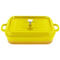 GET CA-010-Y/BK Heiss 5 Qt. Yellow Enamel Coated Cast Aluminum Roasting Pan with Lid - 12 7/8 inch x 10 7/8 inch x 2 3/4 inch