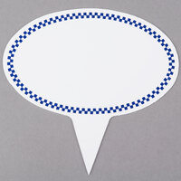 Oval Write-On Deli Sign Spear with Blue Checkered Border - 25/Pack