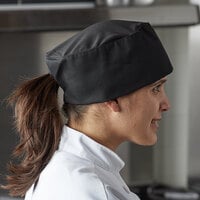 Mercer Culinary Millennia® Customizable Black Mesh Top Baker's Skull Cap / Pill Box Hat - Regular Size