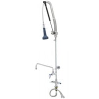 T&S B-0113-12CRB8TP 49" High Deck Mounted DuraPull Pre-Rinse Faucet with Flex Inlets, 30" Hose, 1.07 GPM Spray Valve, 12" Add-On Faucet, Accessory Tee, and Wall Bracket