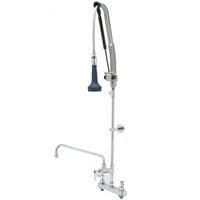 T&S B-5120-12CRB8TP 47 3/16" High Deck Mounted DuraPull Pre-Rinse Faucet 8" Workboard Centers, 30" Hose, 1.07 GPM Spray Valve, 12" Add-On Faucet, Accessory Tee, and Wall Bracket