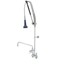 T&S B-5110-12-CRB8P 45 3/16" High Deck Mounted DuraPull Pre-Rinse Faucet 4" Workboard Centers, 30" Hose, 1.07 GPM Spray Valve, 12" Add-On Faucet, and Wall Bracket