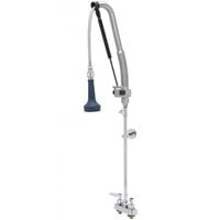 T&S B-5110-CR-B8TP 42 3/4" High Deck Mounted DuraPull Pre-Rinse Faucet 4" Workboard Centers, 30" Hose, 1.07 GPM Spray Valve, Accessory Tee, and Wall Bracket