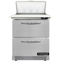 Continental Refrigerator SW27N8C-FB-D 27 inch 2 Drawer Cutting Top Front Breathing Refrigerated Sandwich Prep Table