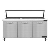Continental Refrigerator SW72N30M-HGL 72 inch 3 Door Mighty Top Refrigerated Sandwich Prep Table with Hinged Glass Lid
