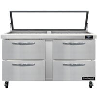 Continental Refrigerator SW60N24M-HGL-D 60 inch 4 Drawer Mighty Top Hinged Glass Lid Refrigerated Sandwich Prep Table