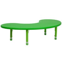Flash Furniture YU-YCX-004-2-MOON-TBL-GREEN-GG 65 inch x 35 inch Green Plastic Half-Moon Adjustable Height Activity Table