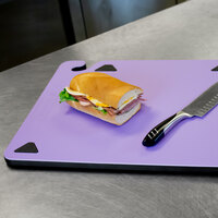 San Jamar CBQGSC1520PR QuadGrip™ 20 inch x 15 inch x 1/8 inch Purple Cutting Board with Smart Check Visual Indicator Refill - 2/Pack