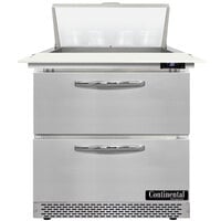 Continental Refrigerator SW32N8C-FB-D 32 inch 2 Drawer Cutting Top Front Breathing Refrigerated Sandwich Prep Table