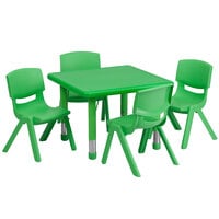 Flash Furniture YU-YCX-0023-2-SQR-TBL-GREEN-E-GG 24 inch Green Plastic Square Adjustable Height Activity Table with 4 Chairs