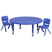 Flash Furniture YU-YCX-0053-2-ROUND-TBL-BLUE-R-GG 45 inch Blue Plastic Round Adjustable Height Activity Table with Two Chairs