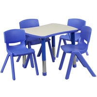 Flash Furniture YU-YCY-098-0034-RECT-TBL-BLUE-GG 21 7/8 inch x 26 5/8 inch Blue Plastic Rectangular Adjustable Height Activity Table with Four Chairs