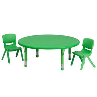 Flash Furniture YU-YCX-0053-2-ROUND-TBL-GREEN-R-GG 45 inch Green Plastic Round Adjustable Height Activity Table with Two Chairs