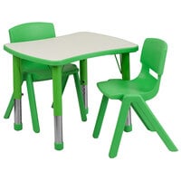 Flash Furniture YU-YCY-098-0032-RECT-TBL-GREEN-GG 21 7/8 inch x 26 5/8 inch Green Plastic Rectangular Adjustable Height Activity Table with Two Chairs