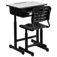 Flash Furniture YU-YCX-046-09010-GG Black Adjustable Height Student Desk and Chair
