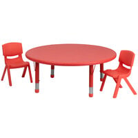 Flash Furniture YU-YCX-0053-2-ROUND-TBL-RED-R-GG 45 inch Red Plastic Round Adjustable Height Activity Table with Two Chairs