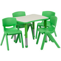 Flash Furniture YU-YCY-098-0034-RECT-TBL-GREEN-GG 21 7/8 inch x 26 5/8 inch Green Plastic Rectangular Adjustable Height Activity Table with Four Chairs