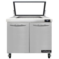 Continental Refrigerator SW36-N-12M-HGL 36 inch 2 Door Mighty Top Hinged Glass Lid Refrigerated Sandwich Prep Table