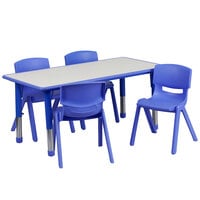 Flash Furniture YU-YCY-060-0034-RECT-TBL-BLUE-GG 23 5/8 inch x 47 1/4 inch Blue Plastic Rectangular Adjustable Height Activity Table with Four Chairs
