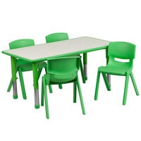 Flash Furniture YU-YCY-060-0034-RECT-TBL-GREEN-GG 23 5/8 inch x 47 1/4 inch Green Plastic Rectangular Adjustable Height Activity Table with Four Chairs