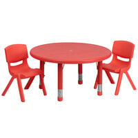 Flash Furniture YU-YCX-0073-2-ROUND-TBL-RED-R-GG 33 inch Red Plastic Round Adjustable Height Activity Table with Two Chairs